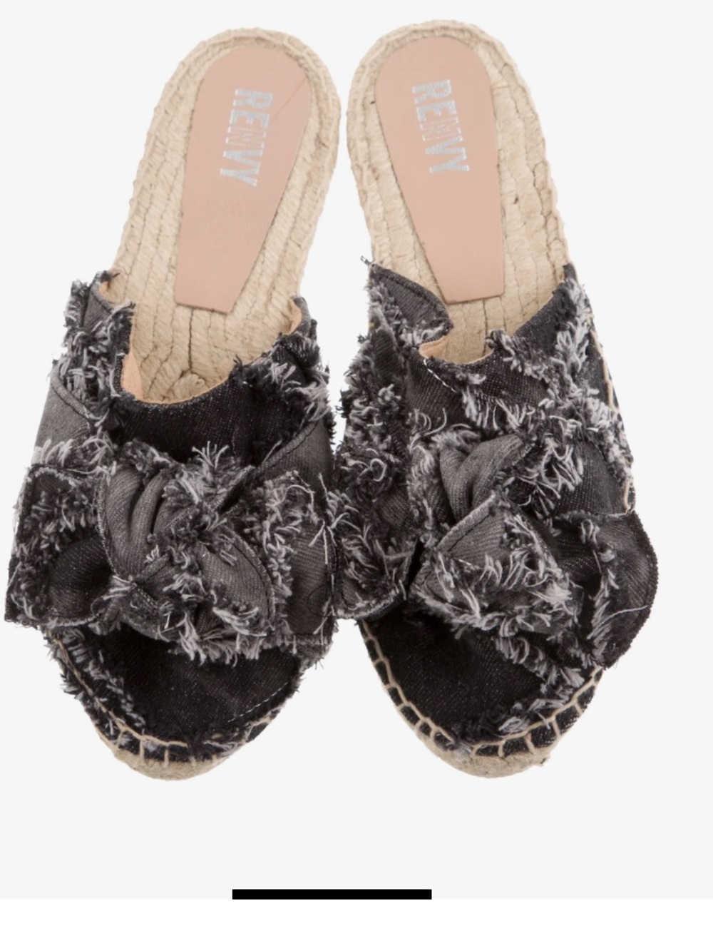NWT Renvy Frayed Raw Edge Patchwork Denim Bow Espadrille Slide Mules 10